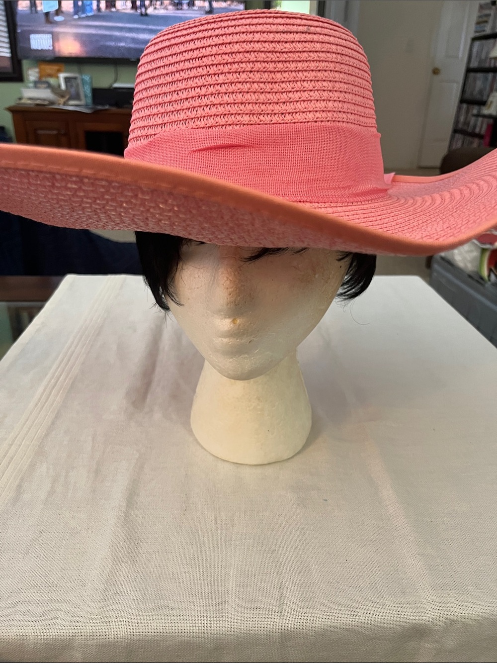 Beautiful Wide Brim Straw Sun Hat - Coral Pink